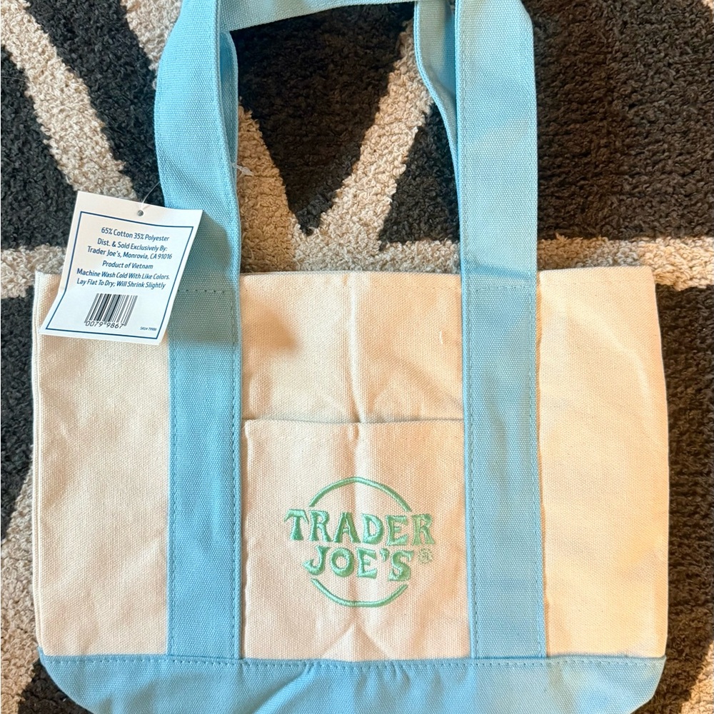 🐳 Super Cute TRADER JOE’S Pastel Blue Mini Tote Bag BNWT